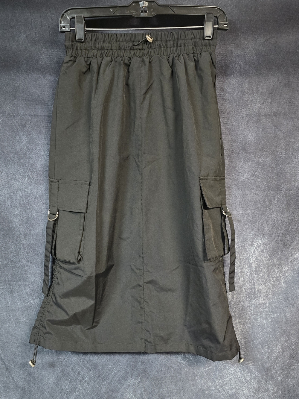 Black Utility Cargo Midi Skirt
